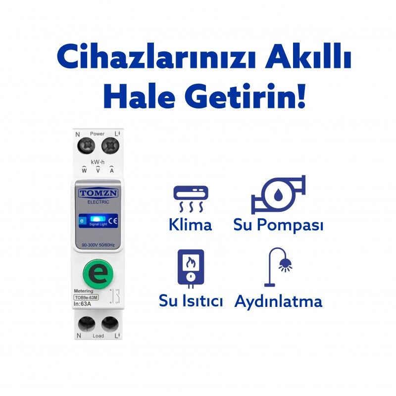 Tomzn Akıllı Voltaj ve Akım Koruma Rölesi, WiFi Özellikli Dahili Enerji Ölçer 63A eWelink Uyumlu