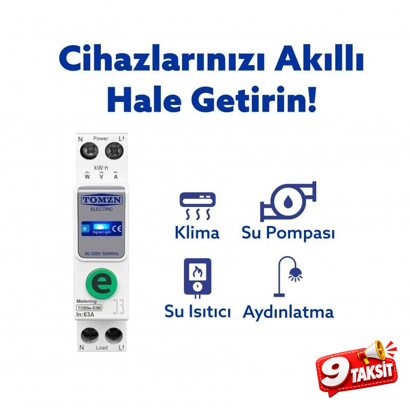 Tomzn Akıllı Voltaj ve Akım Koruma Rölesi, WiFi Özellikli Dahili Enerji Ölçer 63A eWelink Uyumlu