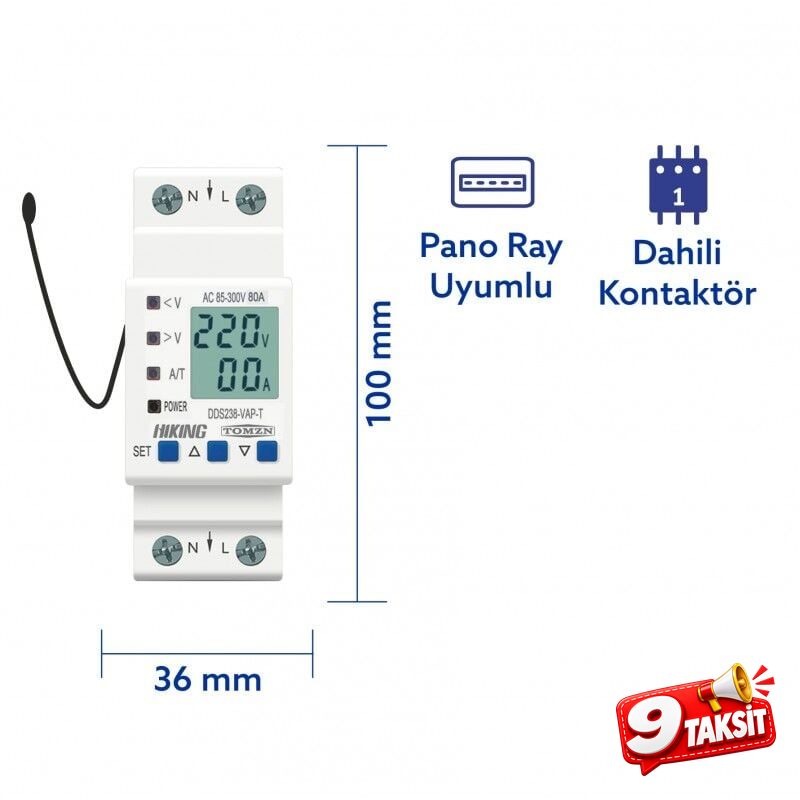 Tomzn Hiking Sıcaklık Korumalı Voltaj ve Akım Koruma Rölesi 80A Dahili Kontaktör Elektrik Bekçisi