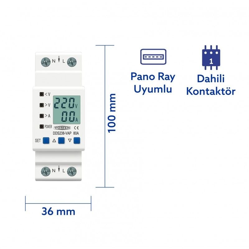 Tomzn Hiking Voltaj ve Akım Koruma Rölesi Yüksek Alçak Gerilim  ve Akım Koruyucu Röle 80A