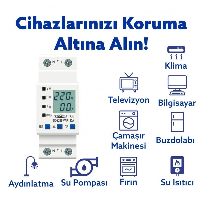 Tomzn Hiking Voltaj ve Akım Koruma Rölesi Yüksek Alçak Gerilim  ve Akım Koruyucu Röle 80A