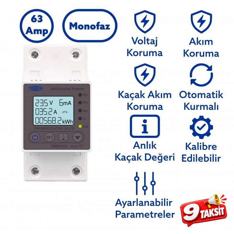 Tomzn Kaçak Akım Koruma Rölesi ve Yüksek Voltaj ve Akım Koruyucu Röle 63A Devrim Niteliğinde Yenilik