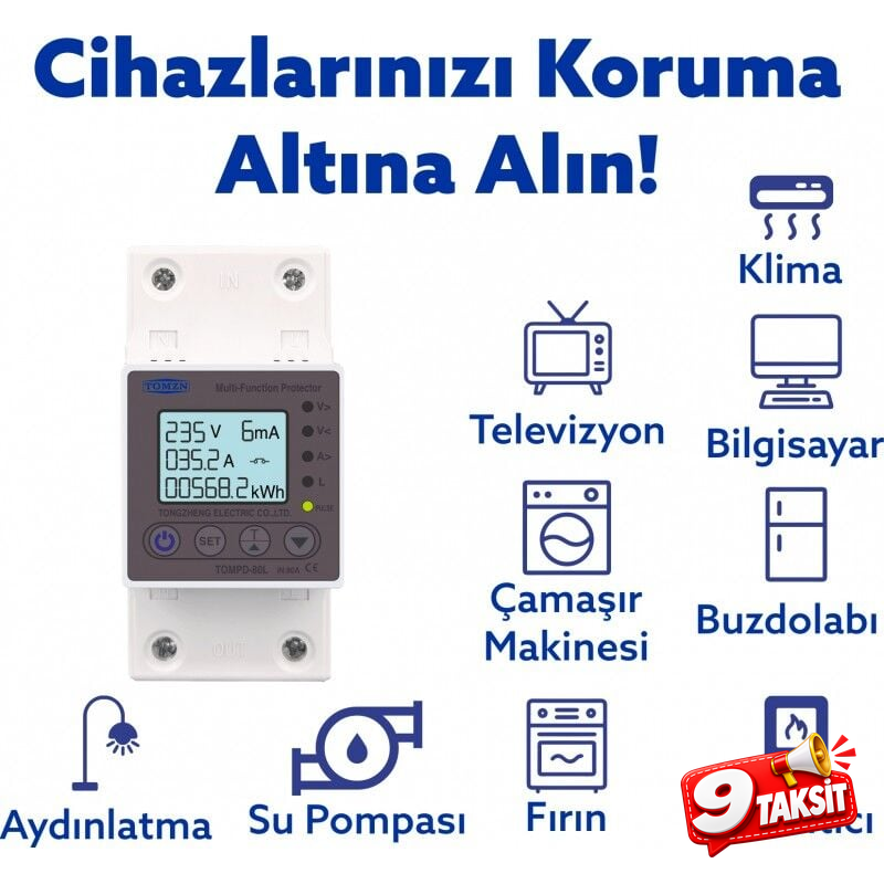 Tomzn Kaçak Akım Koruma Rölesi Ve Yüksek Voltaj Ve Akım Koruyucu Röle 80A Devrimsel Yenilik
