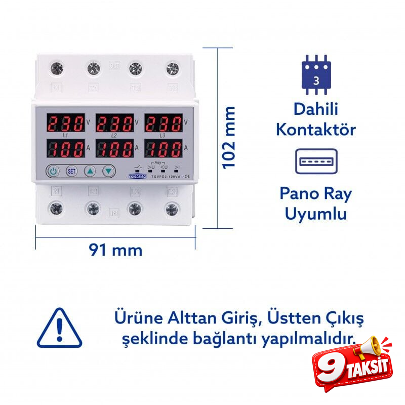 Tomzn Trifaz Gerilim ve Akım Koruma Rölesi Yüksek Alçak Voltaj Koruyucu Röle 220V 100A 3Faz