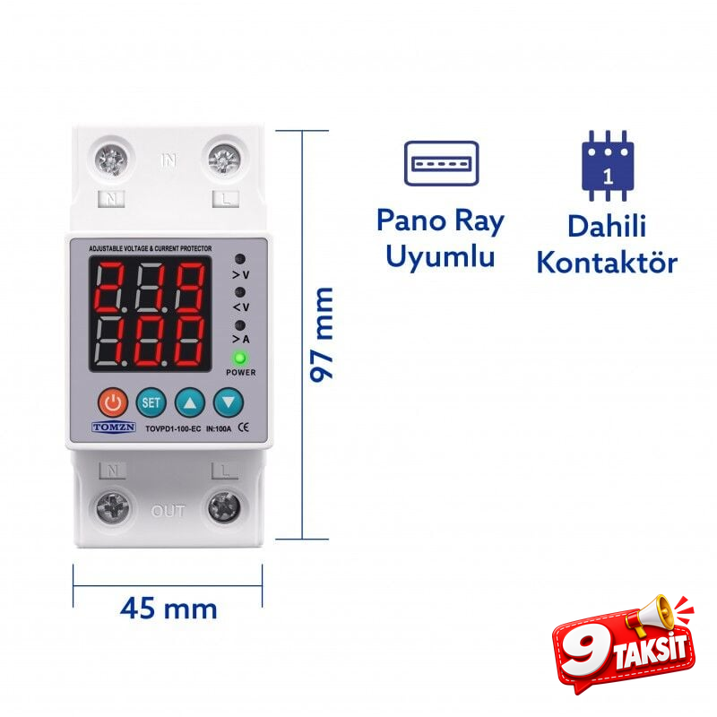 Tomzn Voltaj ve Akım Koruma Rölesi Yüksek Alçak Gerilim Akım Koruyucu 100A Elektrik Bekçisi