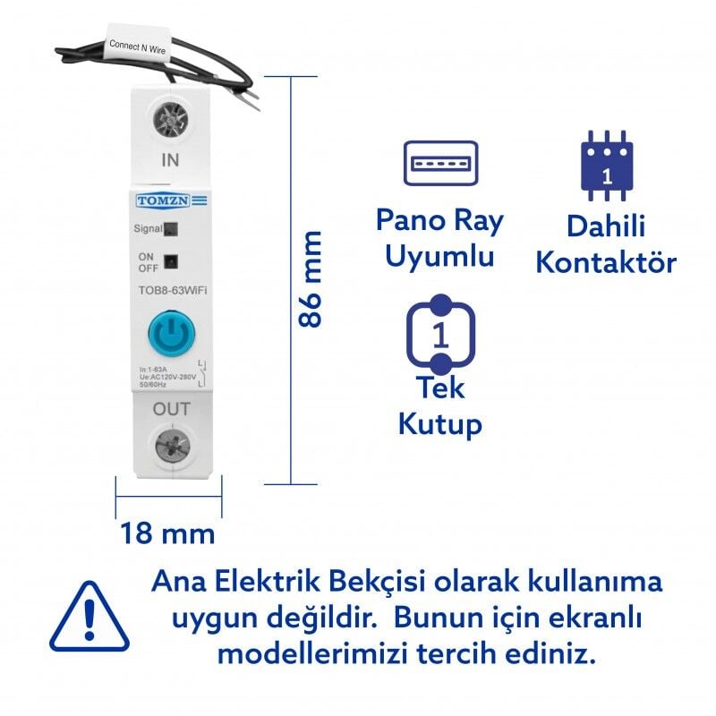 Tomzn WiFi Akıllı Voltaj ve Akım Koruma Rölesi, Dahili Enerji Ölçer 63A eWelink Uyumlu - Tek Kutup - Kullanım Görseli