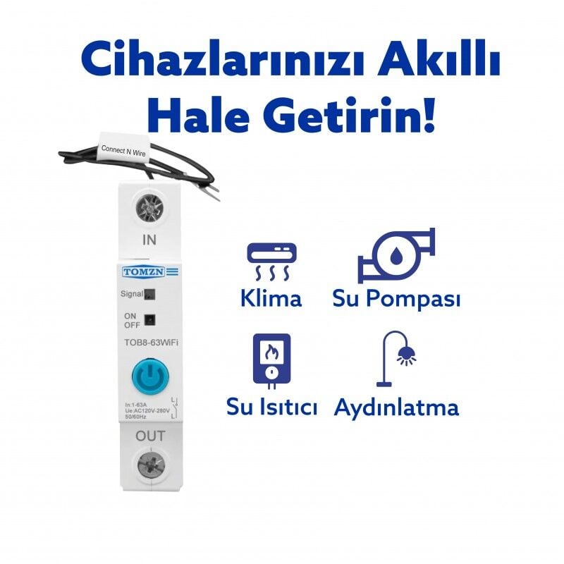 Tomzn WiFi Akıllı Voltaj ve Akım Koruma Rölesi, Dahili Enerji Ölçer 63A eWelink Uyumlu - Tek Kutup - Teknik Detay Görseli