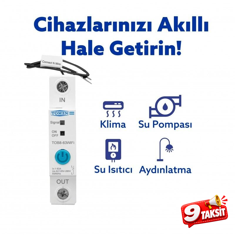 Tomzn WiFi Akıllı Voltaj ve Akım Koruma Rölesi, Dahili Enerji Ölçer 63A eWelink Uyumlu - Tek Kutup - Ürün Görseli